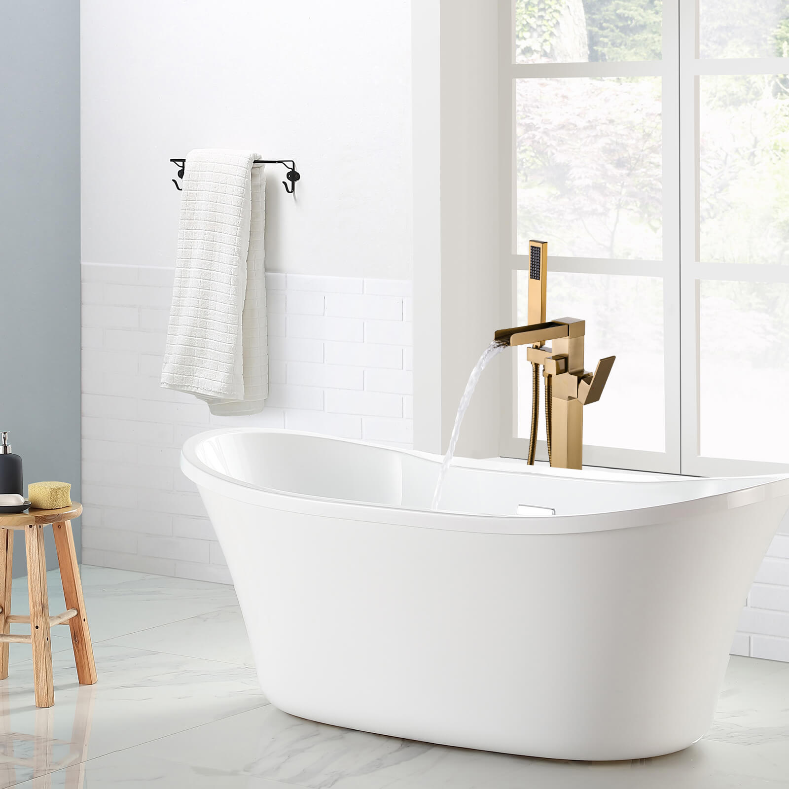 SUPERFLO Free Standing Tub Faucet Brushed Gold Tub Fillers Freestanding