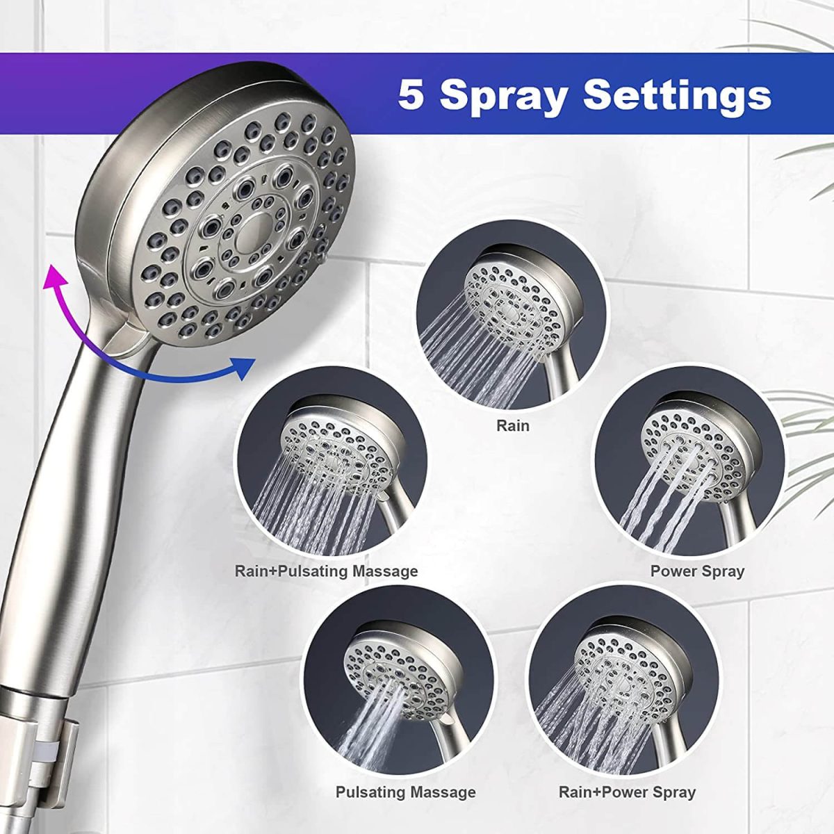 alesea brushed nickel 5 setting high pressure shower head with handheld