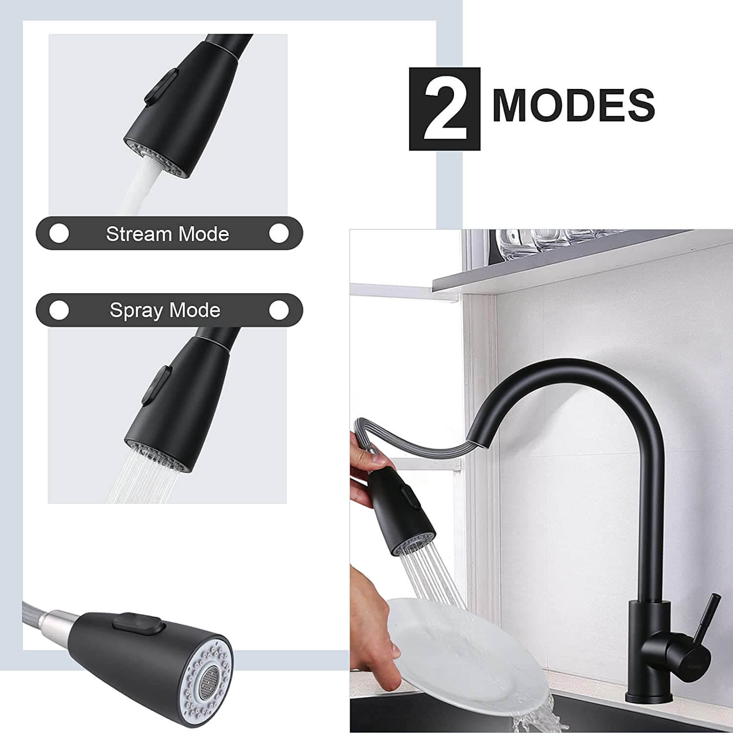 Pull Down Kitchen Faucet Spray Head - Brushed Nickel Kitchen Faucet Sprayer Head Replacement With 11 Adapters 3 Function Sink Sprayer Attachment