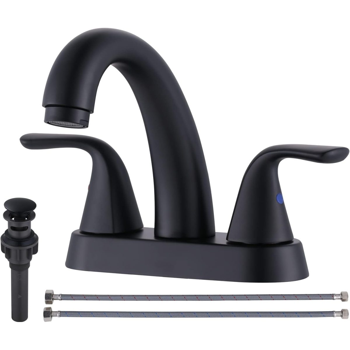 Premium quality :The bathroom faucet is made of durable and high grade stainless steel with matte black finish,so it has a good performance of anti corrosion and anti scratch.The ring is copper made and the valve is ceramic made to ensure the function stability and long lifetime. Design:The faucet is designed to fit 3-hole, 4" Centerset configurations.It can not only fit in home bathroom,but also fit in camper or RV toilet . Dimension:The length of the faucet is 8.5"while the width is 5" .From the spout to the bottom ,it is 3.8". Easy installation :The box is coming with installation accessories and guide ,so you can install this fixture without worry .Plus ,The faucet has a blue dot and red dot on each handle to remind you the side of cold and hot water. After sale Service: 30 days free return and 5-years warranty are offered. If you have any questions, please feel free to contact us.