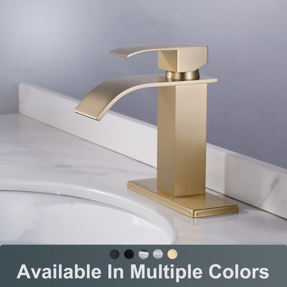 ALEASHA 4 in. Center set Single Handle High Arc Bathroom Faucets with Drain Kit Included in Brushed Gold