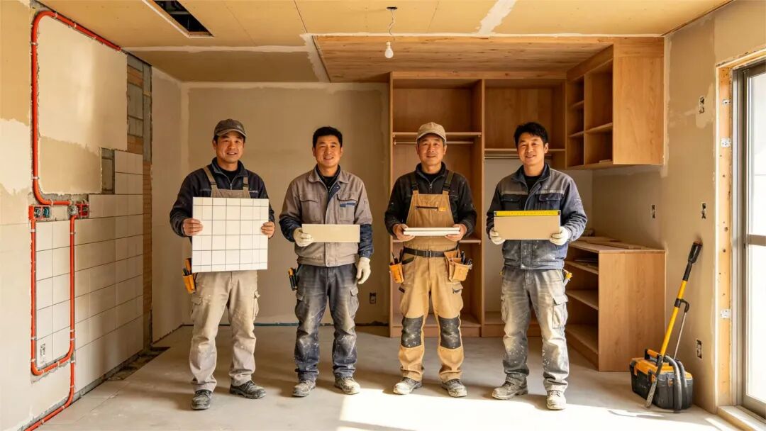 Skilled construction worker installing electrical wiring and plumbing during home renovation project