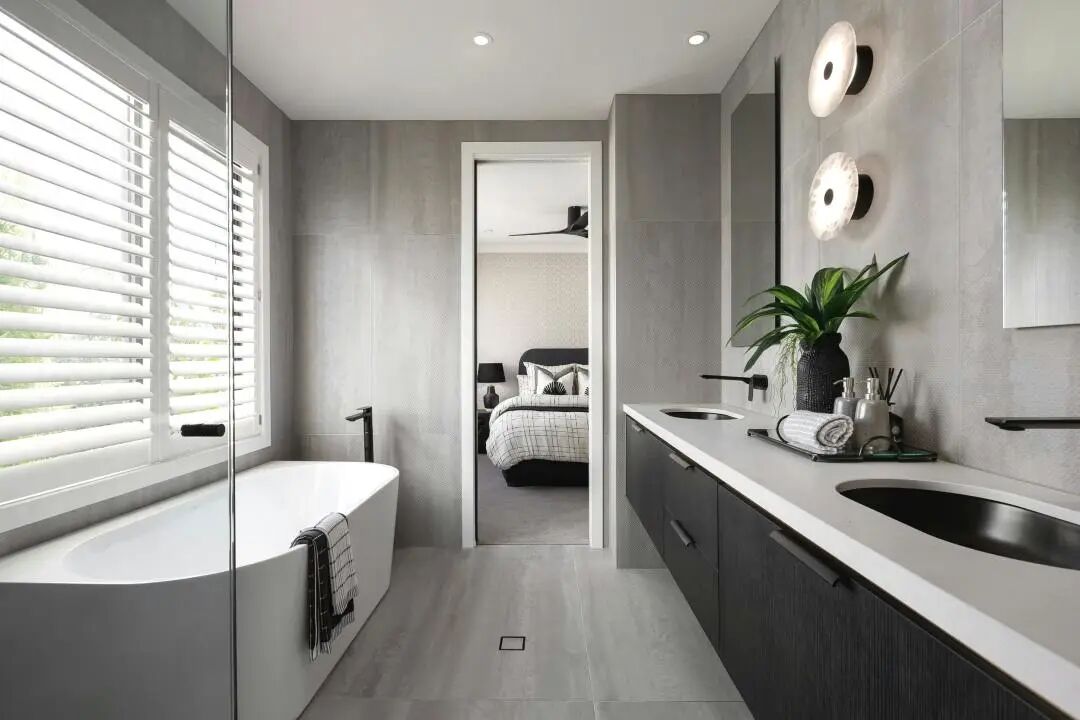 Modern serene bathroom design with natural materials and soft lighting embodying 2026 healing wellness trends