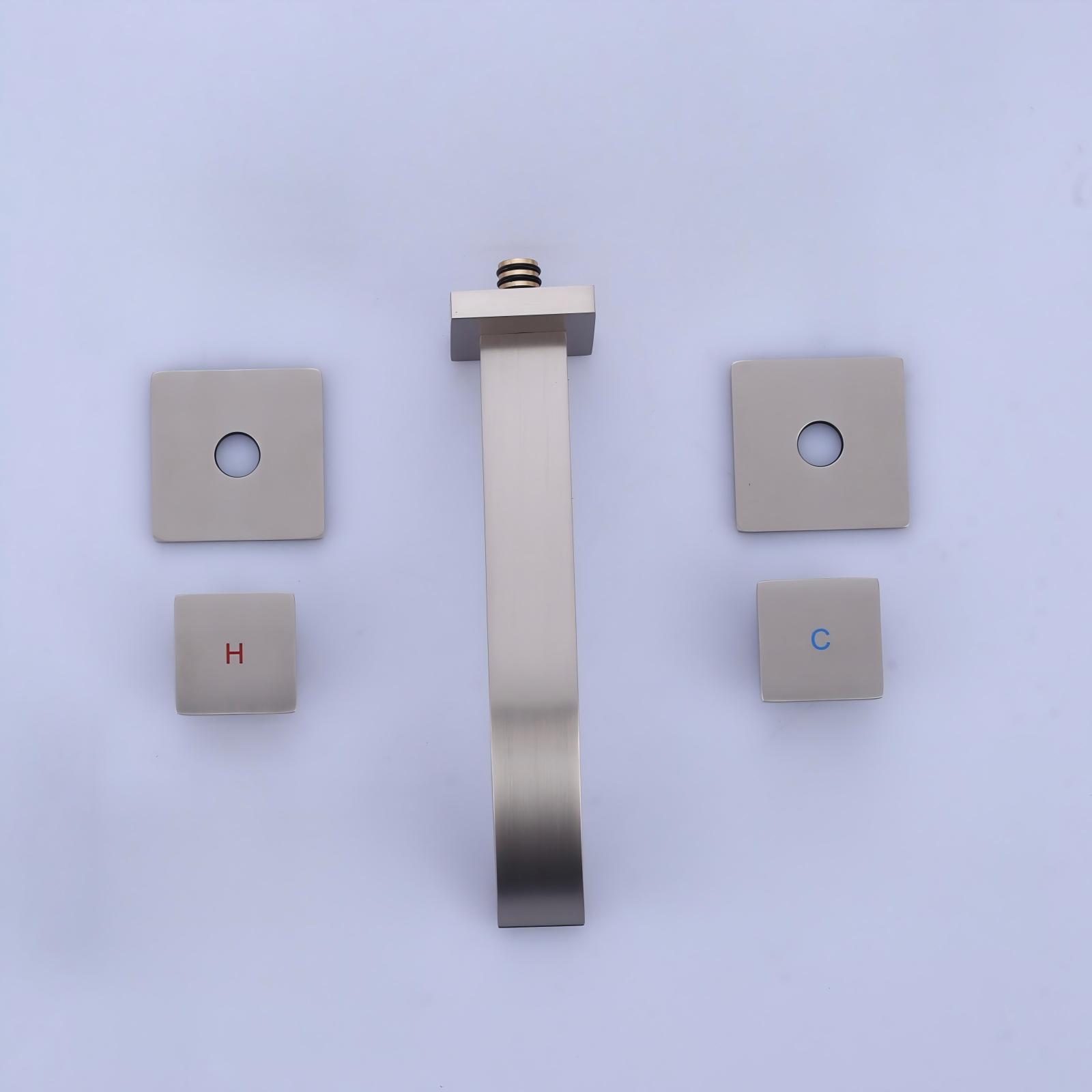 Replacement Parts - 4 Sets of Handles and Faucet Spouts for ALEASHA Wall-Mounted Faucet, Brushed Nickel ALEASHA wall-mounted faucet replacement handles and spouts in brushed nickel